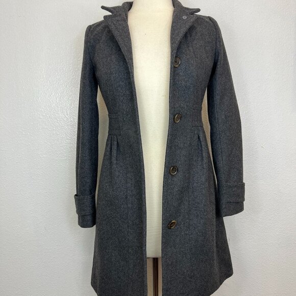 J. Crew Womens Size 00 Wool Skirted Dress Coat Tan Brown Button EUC - Picture 2 of 9